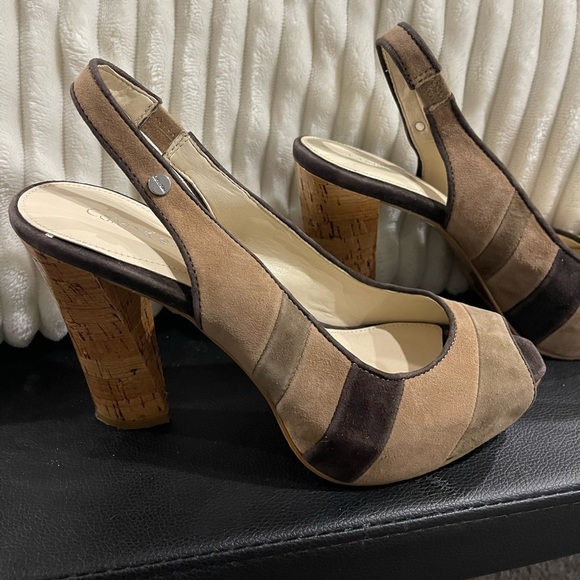 New Calvin Klein suede platform heels sandals 7.5 $129 - Picture 2 of 7